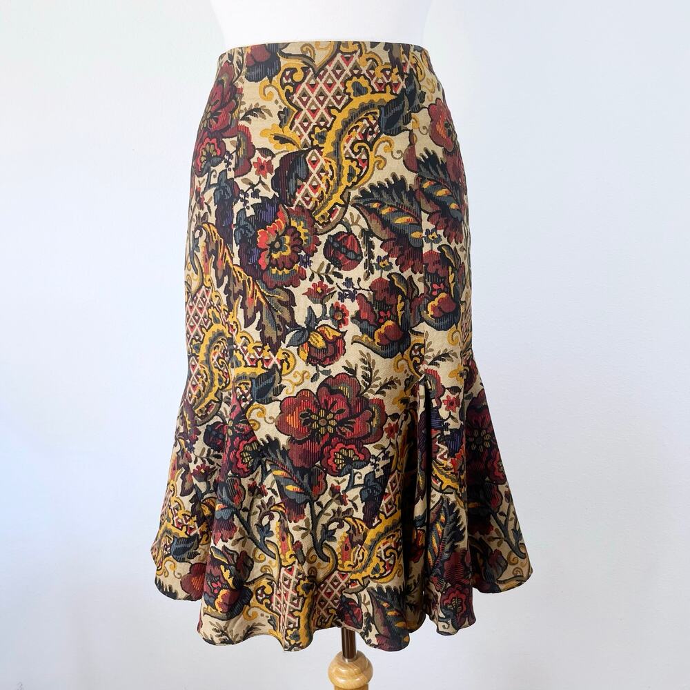 Vintage Y2K Bill‎ Blass Skirt Midi Mermaid Handkerchief Paisley // Size 2 XS